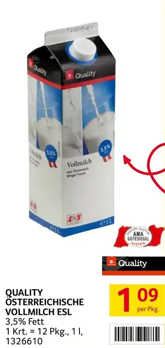 Transgourmet QUALITY ÖSTERREICHISCHE VOLLMILCH ESL 1L Angebot