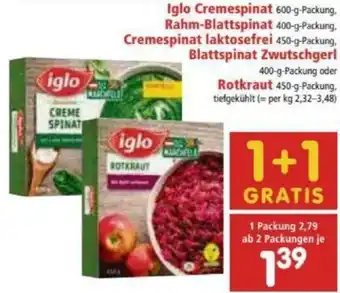 Interspar Iglo Cremespinat, Rahm-Blattspinat, Cremespinat Laktosefrei, Blattspinat Zwutschgerl , Rotkraut Angebot