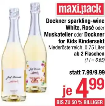 Maximarkt Dockner sparkling-wine White, Rosé oder Muskateller oder Dockner for Kids Kindersekt Niederösterreich, 0,75 Liter Angebot