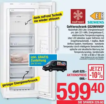 Maximarkt SIEMENS Gefrierschrank GS29NVWEP Angebot