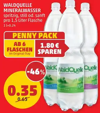 PENNY WALDQUELLE MINERALWASSER spritzig, still od. sanft pro 1,5 Liter Flasche Angebot