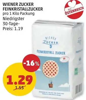 PENNY WIENER ZUCKER FEINKRISTALLZUCKER pro 1 Kilo Packung Angebot