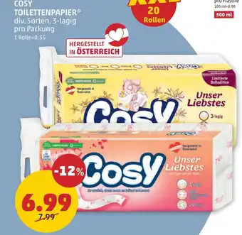 PENNY COSY TOILETTENPAPIER div. Sorten, 3-lagig pro Packung Angebot