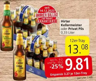 Spar Hirter Kellermeister oder Privat Pils 0,33 Liter Angebot
