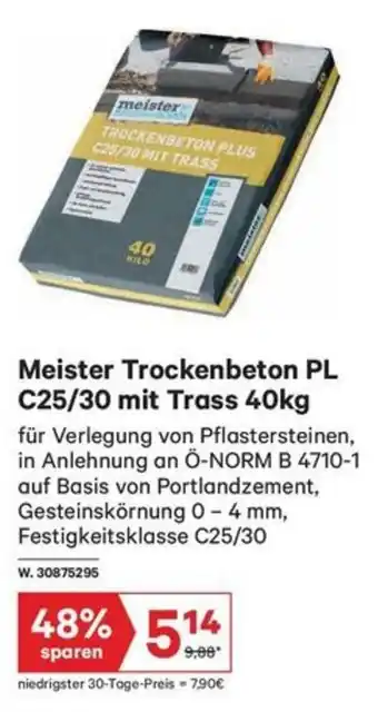 Lagerhaus Meister Trockenbeton PL C25/30 mit Trass 40kg Angebot