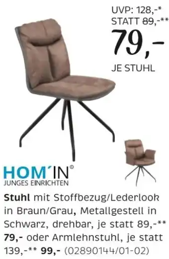 XXXLutz Stuhl mit Stoffbezug/Lederlook in Braun/Grau, Metallgestell in Schwarz, drehbar Angebot