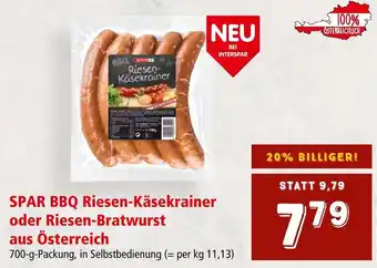 Interspar SPAR BBQ Riesen-Käsekrainer oder Riesen-Bratwurst aus Österreich Angebot