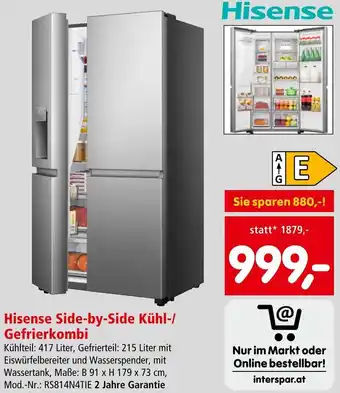 Interspar Hisense Side-by-Side Kühl- Gefrierkombi Angebot