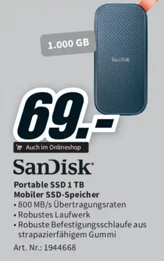 Media Markt Portable SSD 1 TB Mobiler SSD-Speicher Angebot