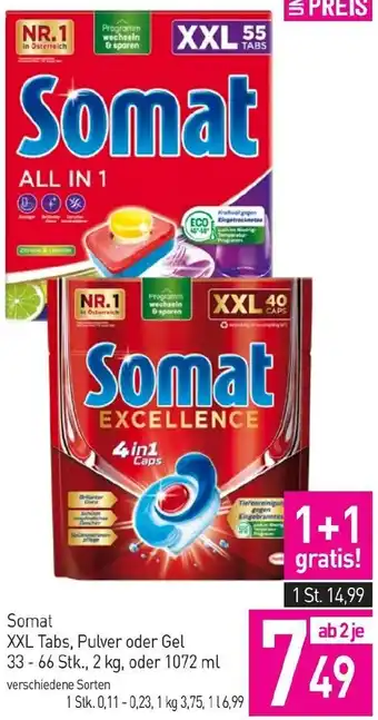 Sutterlüty Somat XXL Tabs, Pulver oder Gel 33-66 Stk 2 kg, oder 1072 ml Angebot