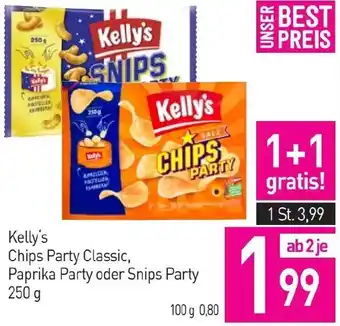 Sutterlüty Kelly's Chips Party Classic, Paprika Party oder Snips Party 250 g Angebot