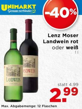 Unimarkt Lenz Moser Landwein Rot Oder Weiß Angebot