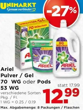 Unimarkt Ariel Pulver / Gel 70 Wg Oder Pods 53 WG Angebot