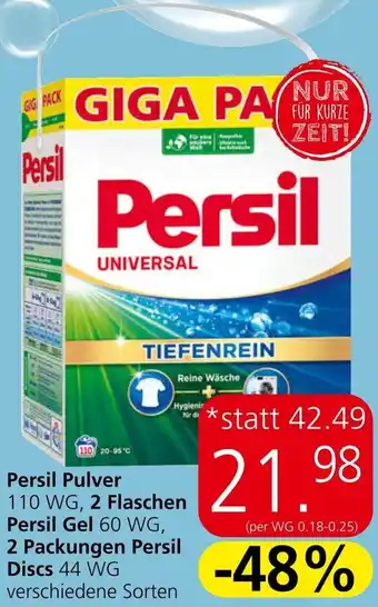 Eurospar Persil Pulver 110 WG, 2 Flaschen Persil Gel 60 WG, 2 Packungen Persil Discs 44 WG Angebot
