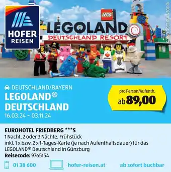 Hofer DEUTSCHLAND/BAYERN LEGOLAND DEUTSCHLAND pro Person/Aufenth Angebot