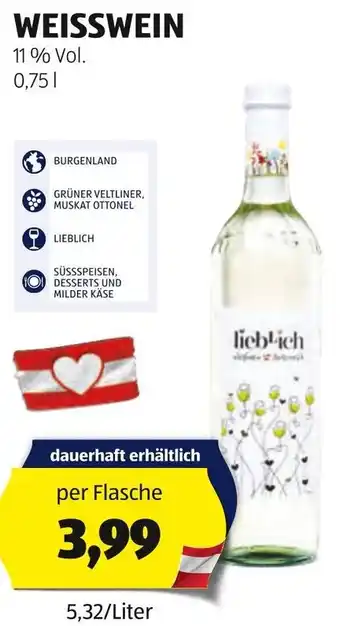 Hofer WEISSWEIN 11 % Vol. 0.75L Angebot
