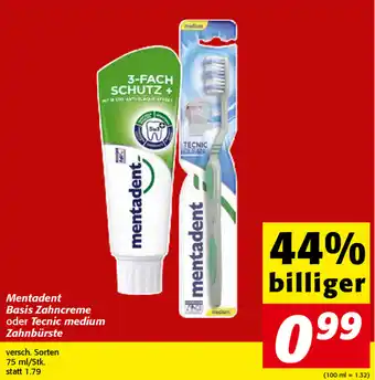 Nah&Frisch Mentadent Basis Zahncreme Oder Tenic Medium Zahnbürste 75 ml Angebot