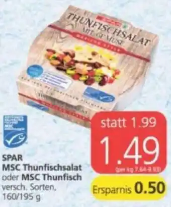 Spar Spar MSC Thunfischsalat Oder MSC Thunfisch 160/195g Angebot