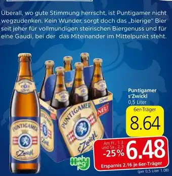 Spar Puntigamer s'Zwickl 0,5 Liter Angebot