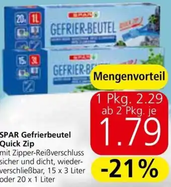 Spar SPAR Gefrierbeutel Quick Zip 20 x 1 Liter Angebot