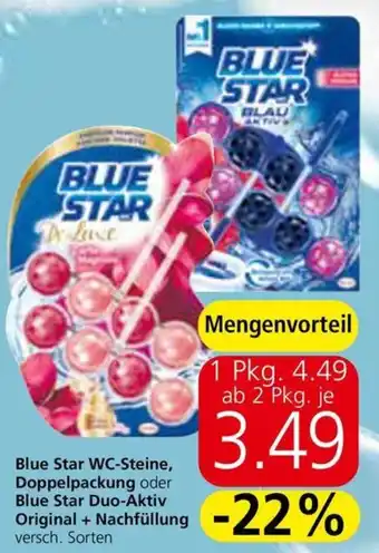 Spar Blue Star WC-Steine, Doppelpackung oder Blue Star Duo-Aktiv Original + Nachfüllung versch. Sorten Angebot