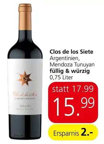 Spar Clos de los Siete Argentinien, Mendoza Tunuyan füllig & würzig 0,75 Liter Angebot