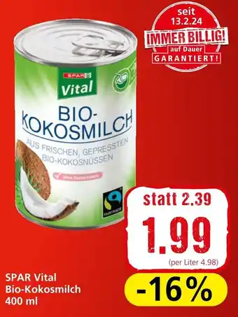 Spar SPAR Vital Bio-Kokosmilch 400 ml Angebot