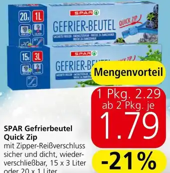 Spar SPAR Gefrierbeutel Quick Zip 20 x 1 Liter Angebot