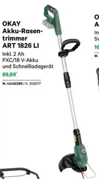 Lagerhaus OKAY Akku-Rasen-trimmer ART 1826 LI Angebot