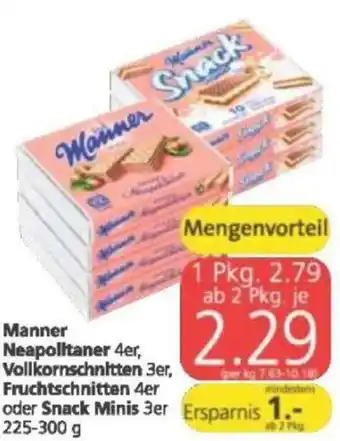 Spar Manner Neapolltaner 4er Vollkornschnitten 3er, Fruchtschnitten 4er Oder Snack Minis Angebot