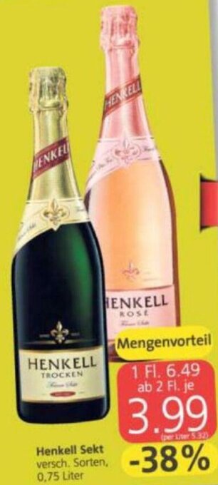 Spar Henkell Sekt 0,75 Liter Angebot
