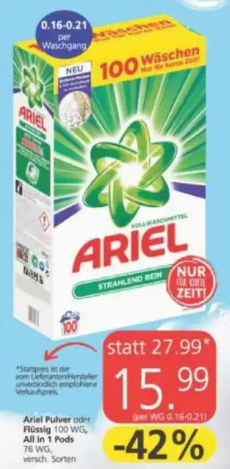 Spar Ariel Pulver Flüssig All In 1 Pods Angebot