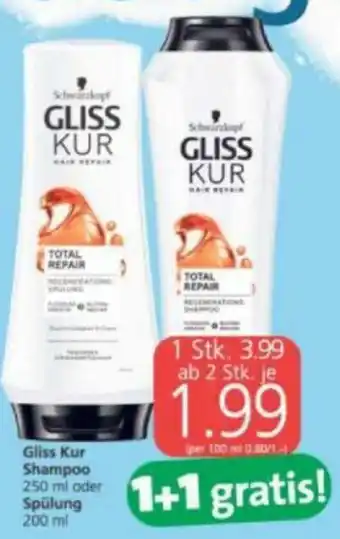 Spar Gliss Kur Shampoo 250 ml, Spülung 200 ml Angebot
