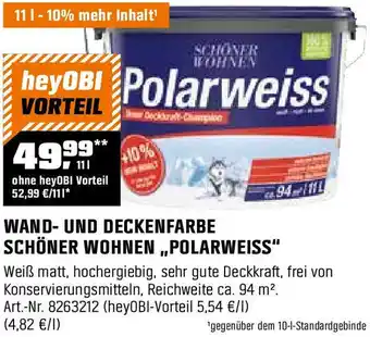 OBI WAND- UND DECKENFARBE SCHÖNER WOHNEN POLARWEISS Angebot