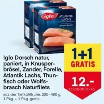 MPreis Iglo Dorsch Natur,Paniert Atlantik Lachs 200-480 g Angebot