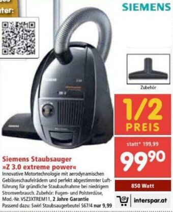 Interspar Siemens Staubsauger Z 3.0 Extreme Power Angebot