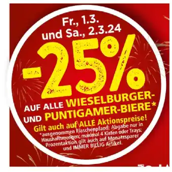 Spar 25% AUF ALLE WIESELBURGER- UND PUNTIGAMER-BIERE SPAR Angebot