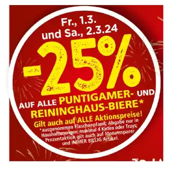 Spar 25% AUF ALLE PUNTIGAMER- UND REININGHAUS-BIERE SPAR Angebot