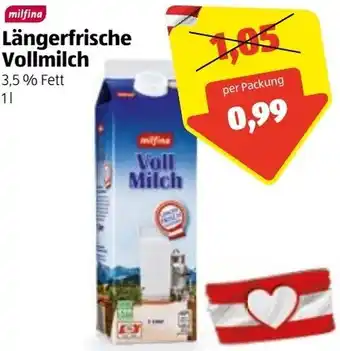 Hofer Längerfrische Vollmilch 1L Angebot