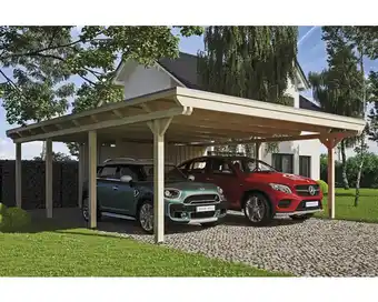 Hornbach Doppelcarport SKAN HOLZ Emsland 613x846 cm mit Abstellraum und Aluminium-Dach natur Angebot