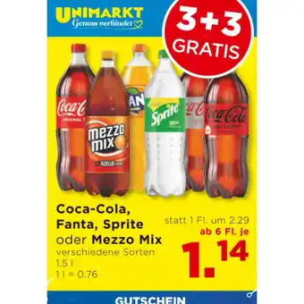 Unimarkt Coca-Cola, Fanta, Sprite oder Mezzo Mix versch. Sorten ab 6 Fl. je 1.14€ Unimarkt Angebot