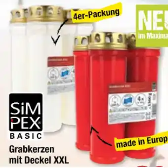 Maximarkt Simpex Basic Grabkerzen mit Deckel XXL Rot oder Weiß Maximarkt 4 Stück 1 Packung Angebot