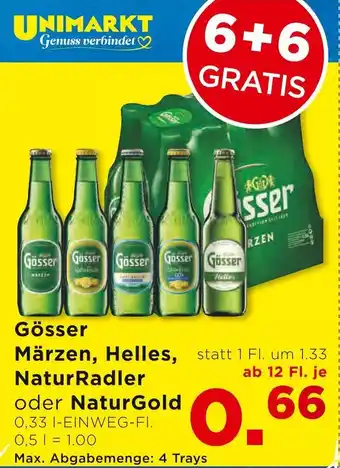 Unimarkt Gösser Märzen, Helles NaturRadler 0.5L Angebot