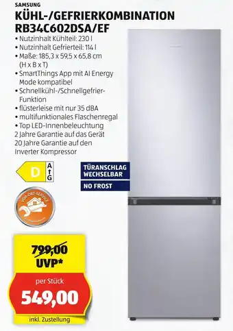 Hofer KÜHL-/GEFRIERKOMBINATION RB34C602DSA/EF Angebot