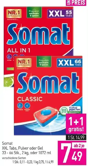 Sutterlüty Somat XXL Tabs, Pulver oder Gel 33-66 Stk., 2 kg, oder 1072 ml Angebot