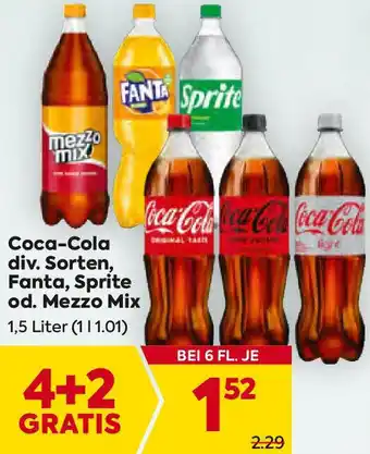 Billa Coca-Cola div. Sorten, Fanta, Sprite od. Mezzo Mix 1,5 Liter Angebot
