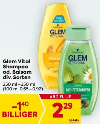 Billa Glem Vital Shampoo od. Balsam div. Sorten Angebot