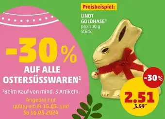 PENNY LINDT GOLDHASE pro 100 g Stück Angebot