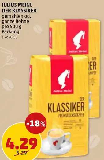 PENNY JULIUS MEINL DER KLASSIKER gemahlen od. ganze Bohne pro 500 g Packung Angebot