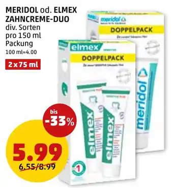 PENNY MERIDOL od. ELMEX ZAHNCREME-DUO div. Sorten pro 150 ml Packung Angebot